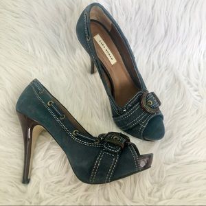 Zara navy leather platform heels, 38